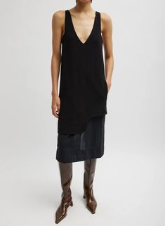 Melee Crepe V-Neck Power Mesh Combo Dress – Tibi Official Viscose V-neck Mini Dress For Workwear, Modern V-neck Dress For Night Out, Modern V-neck Cocktail Dress, Black V-neck Dress For Layering, V-neck Spring Dress For Layering, V-neck Dress For Spring Layering, Modern V-neck Midi Dress For Work, Elegant Sleeveless Dress For Layering, Modern V-neck Midi Dress For Evening