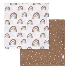 two brown and white bandanas with rainbows on them