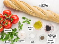 bread, tomatoes, basil, garlic and other ingredients to make an italian salad recipe