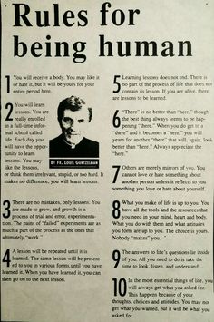 an old newspaper article with the words rules for being human