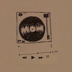 an ink drawing of a record player with arrows pointing to the left and right side