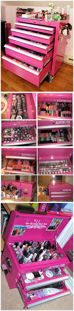 Use a Toolbox for your Makeup & Nail Polish ♥ L.O.V.E. Glitter Rosa, Face Makeup Brush, Pink Box, Trendy Makeup, Makeup Organizer, Jeffree Star, Makati