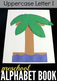 the preschool alphabet book for uppercase letters with a palm tree cut out on it