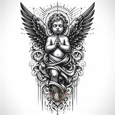 an angel tattoo design on a white background