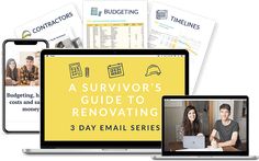 three laptops and two phones with the text, a survivor's guide to renovating 3 day email series