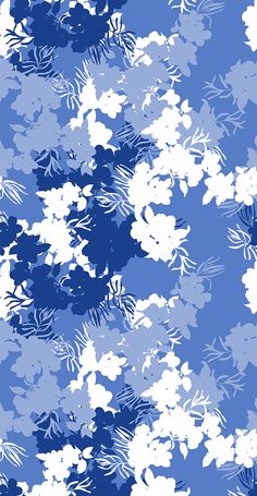 a blue and white floral pattern with leaves on the bottom right corner is shown in full color