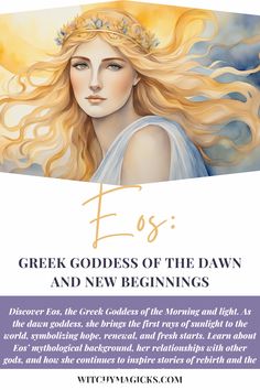 Discover Eos, the Greek Goddess of the Morning and light. As the dawn goddess, she brings the first rays of sunlight to the world, symbolizing hope, renewal, and fresh starts. Learn about Eos’ mythological background, her relationships with other gods, and how she continues to inspire stories of rebirth and the power of each new day. #Eos #GreekMythology #DawnAndLight #GoddessOfTheMorning #GreekGods #NewBeginnings Eos Goddess Of Dawn, Eos Greek Goddess, Goddess Eos, Dawn Goddess, Goddess Of Dawn, Greek Titans, Ancient Greek Goddess, Goddess Symbols, Goddess Aesthetic