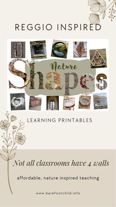 a poster with the words regio inspired nature shop on it and pictures of trees, flowers