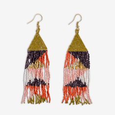 Brittany Mixed Triangles Beaded Fringe Earrings Jaipur Traditional Multicolor Beaded Earrings For Party, Traditional Multicolor Beaded Party Earrings, Festive White Earrings With Colorful Beads, Bohemian Multicolor Danglers For Gift, Multicolor Bohemian Chandelier Earrings For Celebrations, Orange Bohemian Earrings For Festive Occasions, Bohemian Multicolor Chandelier Earrings For Celebrations, Yellow Bohemian Earrings For Festive Occasions, Traditional Multicolor Beaded Earrings For Festive Occasion