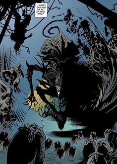 a comic book page with an image of a monster attacking another creature in the background