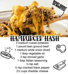 the recipe for hamburger hashbrown is shown with instructions on how to make it