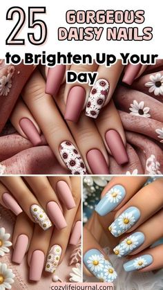 Spring Acrylic Nails, Spring Nail Designs, Floral Nail Designs, Blue Acrylic Nails, Cute Spring Nails