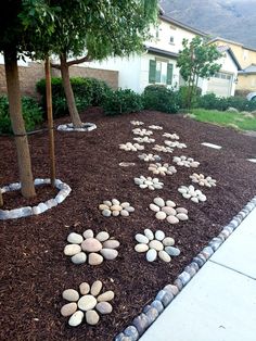 Use of rocks to decorate front yard. No wasted water and no care. Simple and inexpensive. Easy Landscaping Front Yard, Rock Walkway, Simple Landscaping Ideas, Landscape Ideas Front Yard, Patio Slabs, Front Garden Landscape, Small Front Yard Landscaping, Rock Garden Design, Front Yard Garden Design