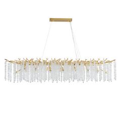 a large chandelier with gold and white beads hanging from it's ceiling