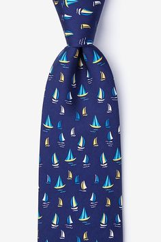 Navy Blue Smooth Sailing Tie | Sailboat Tie | Ties.com Casual Summer Ties, Casual Blue Ties For Spring, Blue Summer Tie, Casual Blue Spring Ties, Scarf Storage, Navy Blue Tie, Smooth Sailing, Knit Tie, Blue Tie