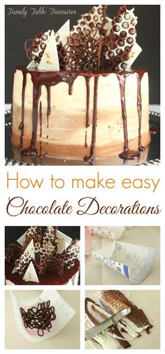 how to make easy chocolate decorations for cakes, desserts and cupcakes from family table treasures