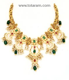 22 Karat Gold 'Chand Bali - Peacock' Necklace With Cz, Color Stones ,Onyx Stones, Beads & Pearls (Temple Jewellery) - 235-GN4631 - in 62.300 Grams for USD $4475.49. 
Made in India by Totaram Jewelers Online this product is in Gold - 22 Karat BIS Hallmark 916 KDM Gold  & is an excellent gift for Adult - Women. Ships fully insured with secured guaranteed delivery for free with your order over $250 from New Jersey USA & comes with 30 days exchange policy. Luxury Yellow Gold Chandbali Temple Necklace, Gold Bridal Necklace With Peacock Design For Reception, Chand Bali, 22k Gold Necklace, Temple Jewelry Necklace, Gold Temple Jewellery, Peacock Necklace, Color Stones, Gold Necklace Designs