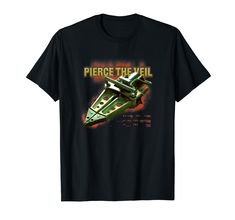 a black t - shirt with an image of a green plane flying through the air