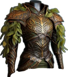 an armor with green leaves on the chest and arms, as if it were made out of