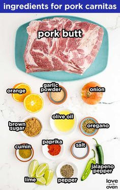 Slow Cooker Pork Carnitas • Love From The Oven Pork Roast Carnitas Crockpot, Carnitas Marinade Pork, Easy Carnitas Crockpot, Mexican Carnitas Authentic, Authentic Pork Carnitas Recipe, Puerto Rican Pernil, Instant Pot Carnitas Recipe, Puerto Rican Style