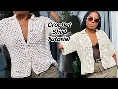 two women wearing crochet sweaters and shorts with the text crochet shirt pattern