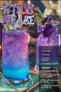 Witchy Cocktail Recipe for Halloween Party. Halloween drinks. Purple punch. PJ witch alcohol beverage. Spooky cocktails. Hogwarts cocktail. Potions class. Vodka, rum, curacao, grenadine. Magic cauldron drink. Fruity Mixed Drinks, Bartender Drinks Recipes, Halloween Party Drinks, Wallpaper Food, Halloween Drinks Alcohol, Fun Drinks Alcohol, Bartender Drinks, Cocktail Drinks Alcoholic, Witch Please