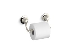 a white toilet paper holder with two rolls