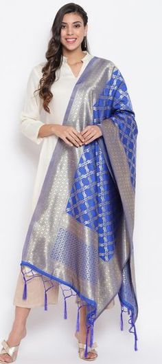 Blue color Dupatta in Banarasi Silk fabric with Weaving work Traditional Women, Indian Traditional, Silk Dupatta, Jodhpur, Jacquard Weave, Blue Colour, Salwar Kameez, Top Rated, Silk Fabric