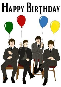 the beatles are sitting in chairs with balloons