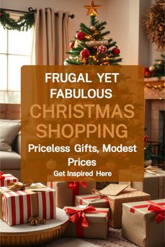 a christmas tree with presents in front of it and the words frugal yet fabulous christmas