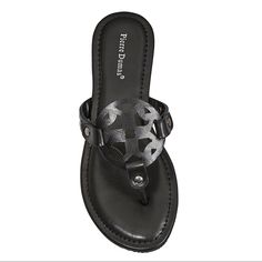 Pierre Dumas, Black Sandals, Fits True To Size, Faux Leather Design Circle, Leather Cuts, Studded Sandals, Cute Sandals, Sandals Brands, Tory Burch Miller Sandal, Cut Out Design, Comfortable Sandals, Sandals Summer