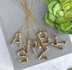 Chunky Gold Bamboo Initial Letter Necklace {18 and 20 inches} J Necklace, M Necklace, Bee Necklace, Personalized Bridesmaid Gifts, Initial Pendant Necklace, Figaro Chain, Trendy Necklaces, Personalized Gifts For Her, Accessories Collection