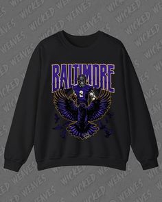 Looking for a way to show off your love for the Baltimore Ravens? Check out this vintage-inspired raven skeleton sweatshirt. It's got a super cool graphic and a relaxed fit that's perfect for game day or casual hangouts. This crewneck is a must-have for any serious fan! 🔥 Sup! Heads up on our sweatshirts!  🔥 ✅  THE COMFY FIT: The Gildan 18000 sweatshirt is built for comfort. Soft fabric keeps you feeling snug and stylish, no matter what.  Need a sizing hand? Just shoot us a message - we're hap Fan Merchandise Fall Sweatshirt With Screen Print, Fall Fan Gear Sweatshirt With Graphic Print, Fan Gear Graphic Print Sweatshirt For Fall, Fall Fan Gear Graphic Sweatshirt, Fall Fan Gear Hoodie With Graphic Print, Fall Fan Apparel Sweatshirt With Graphic Print, Black Fan Apparel Sweatshirt With Graphic Print, Fall Graphic Print Hoodie For Fan Gear, Black Graphic Print Fan Apparel Sweatshirt