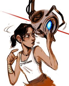 a drawing of a woman holding a camera in front of her face and looking at it