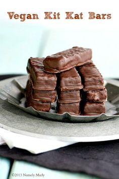 chocolate vegan kitt bars stacked on top of each other in a metal tray