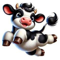 a cartoon cow is flying through the air