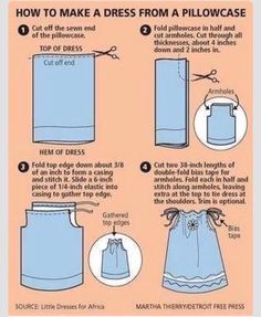 how to make a dress from a pillowcase with instructions on the front and back