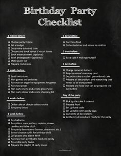 a birthday party checklist on a blackboard