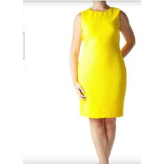 Calvin Klein Shift Dress - Bright, Cheerful And Sunny! Size 8 Bright Yellow Textured Fabric Non Wrinkle Polyester And Spandex New With Tags! Emerald Velvet Dress, Knee Length Sweater Dress, Knee Length Sweater, Grey Sheath Dress, Houndstooth Sweater, Yellow Textures, Chiffon Overlay, Chiffon Midi Dress, Purple Mini Dresses