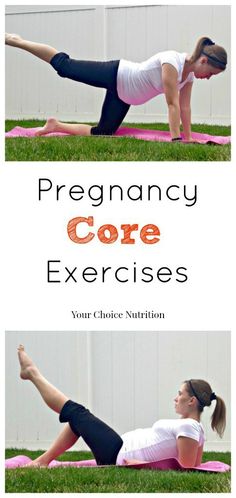 a woman is doing an exercise with the words, pregancy core exercises on it