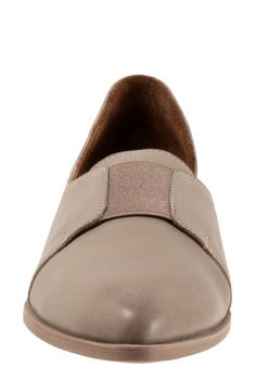 A side cutout and pointy toe add modern dimension to a leather flat set on a cushioned footbed and sturdy rubber sole. Elastic gore inset Cushioned footbed with arch support Leather upper and lining/rubber sole Made in Turkey Leather Slip-ons With Textured Sole, Calf Leather Slip-ons With Removable Insole And Flat Heel, Beige Leather Slip-on Shoes With Pointed Toe, Medium Width Slip-on Leather Shoes With Cushioned Footbed, Brown Leather Flats With Ortholite Insole, Leather Slip-on Shoes With Cushioned Footbed, Leather Slip-ons With Flat Heel And Leather Sole, Cushioned Medium Width Slip-on Leather Shoes, Medium Width Cushioned Leather Slip-on Shoes