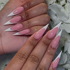 Big Nails Designs, Stiletto French Tip, French Tip Stiletto, Pointy Nails, Acrylic Toe Nails, Hard Nails, Colored Acrylic Nails