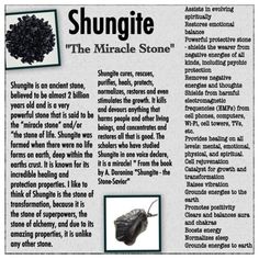 One Of The Most Powerful Healing Stones Ever Discovered. Shungite Cures, Rescues, Purifies, Heals, Protects, Normalizes, Restores And Even Stimulates The Growth. It Kills And Devours Anything That Harms People And Other Living Beings, And Concentrates And Restores All That Is Good. The Scholars Who Have Studied Shungite In One Voice Declare, It Is A Miracle! " From The Book By A. Doronina "Shungite - The Stone-Savior" Healing Stones And Crystals, Shungite Stones, Crystals Jewelry, Crystals Healing Properties, Spiritual Crystals, Crystal Therapy, Crystal Healing Stones, Crystal Magic, A Miracle