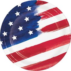 a paper plate with the american flag painted on it