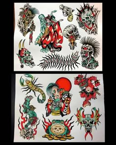 two pictures of tattoos with different designs on them