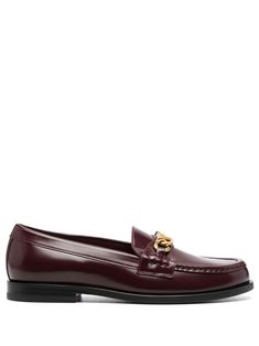 VLogo Signature loafers from VALENTINO GARAVANI featuring maroon, calf leather, VLogo Signature, polished finish and gold-tone hardware. Red Loafers Women, Valentino Loafers, Red Loafers, Purple And Brown, Valentino Garavani, Loafer Shoes, Calf Leather, Classic Style, Loafers