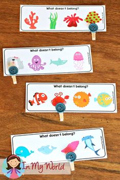 three ocean themed bookmarks with the words what doesn't belong?