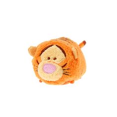 a close up of a stuffed animal on a white background with a brown and orange tiger's face