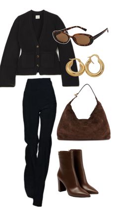 Suede Hobo Bag, Oversized Hoop Earrings, Boots Outfit Ankle, Trendy Outfit Ideas, Black Knit Cardigan, Trendy Fall Outfits, Trendy Fall, Outfit Inspo Fall