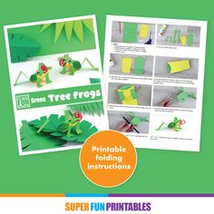 the printable frog craft is shown with instructions to make it out of construction paper